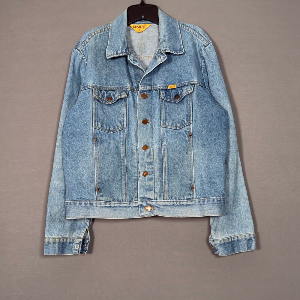 Rustler Vintage Light Wash Denim Blue Jean Trucker Jacket 80s 90s
